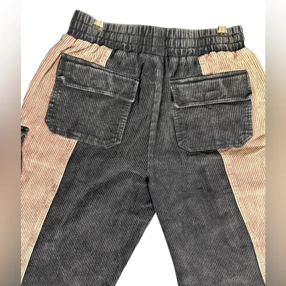 Stoosh Black and Tan Corduroy Color Block Cargo Pants - Picture 6 of 10